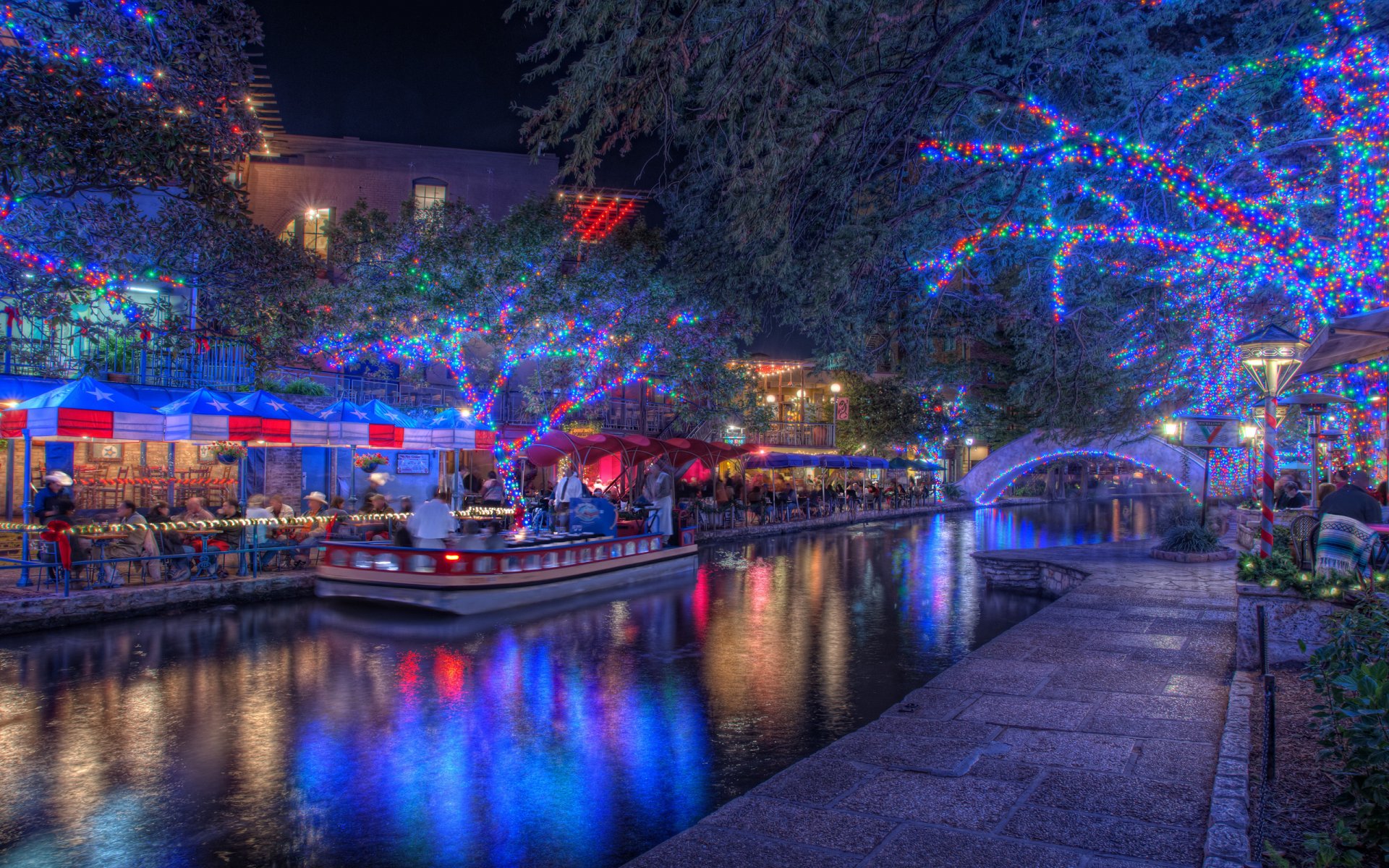 san antonio teksas lampki świąteczne wakacje noc