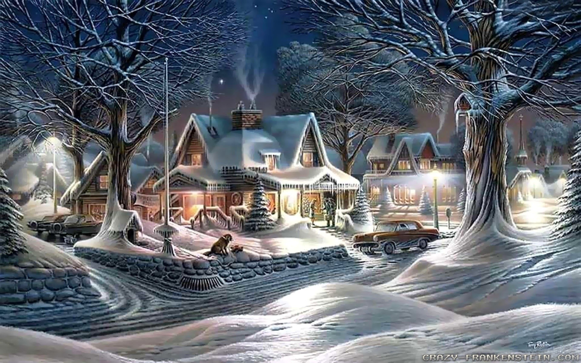 огни ночь снег дом рождество зима