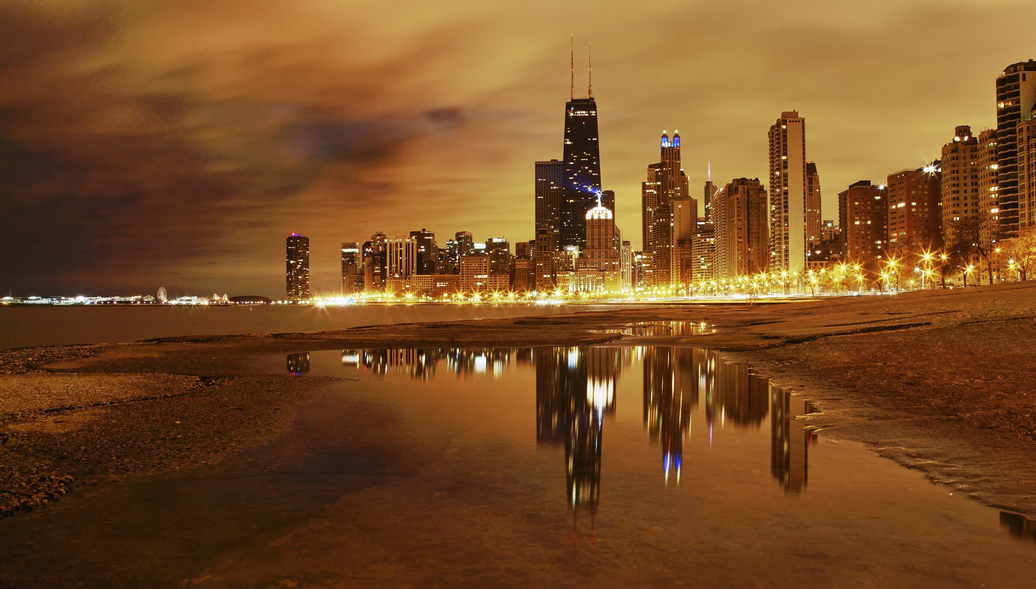 miasto chicago noc światła jezioro