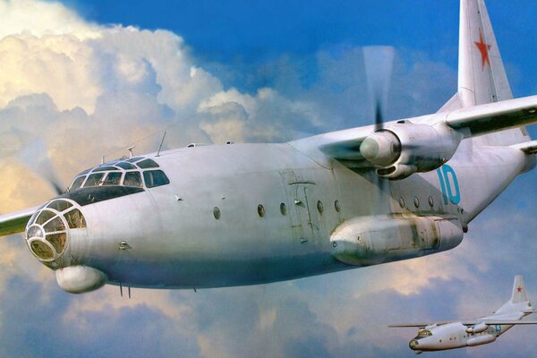 Wojskowy samolot transportowy An-8 na ćwiczeniach
