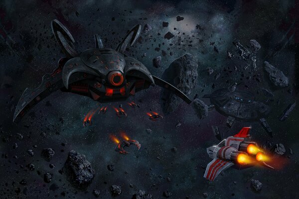 Fantastyka Art statki kosmos asteroidy