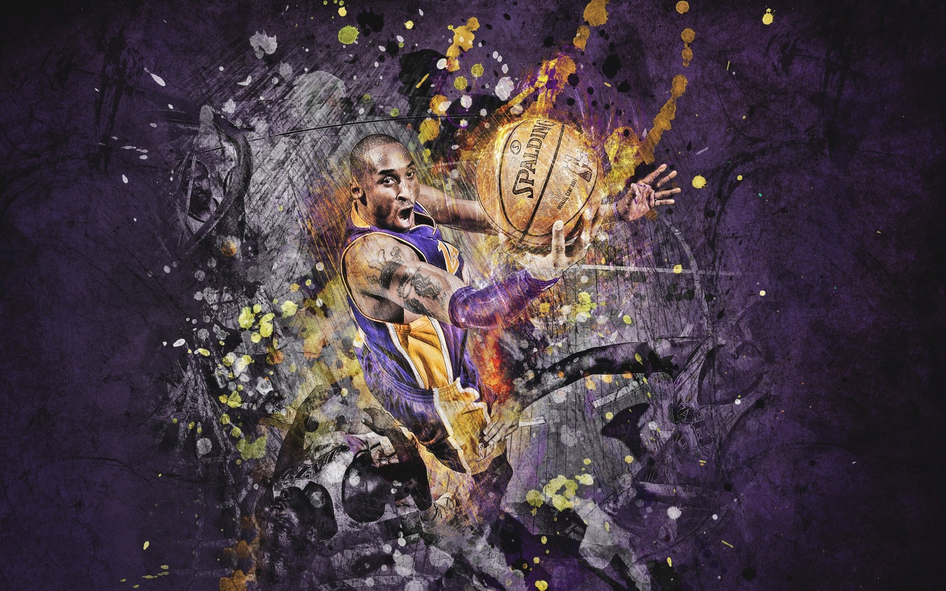 коби брайант лейкерс игрок баскетбол рисунок мяч spalding фиолетовый