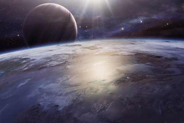 Planeta na tle kosmosu, gwiazd