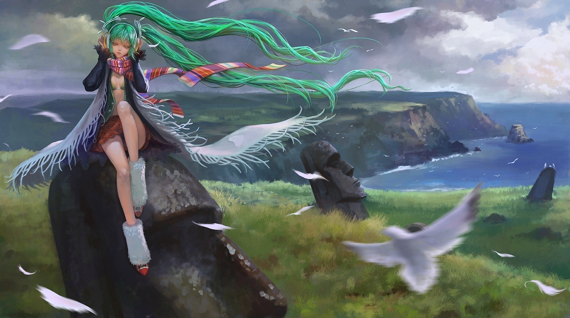 арт пасхи vocaloid hatsune miku teddy yang остров камни девушка