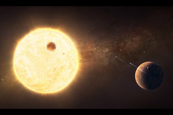 Układ gwiezdny z planetami i satelitami