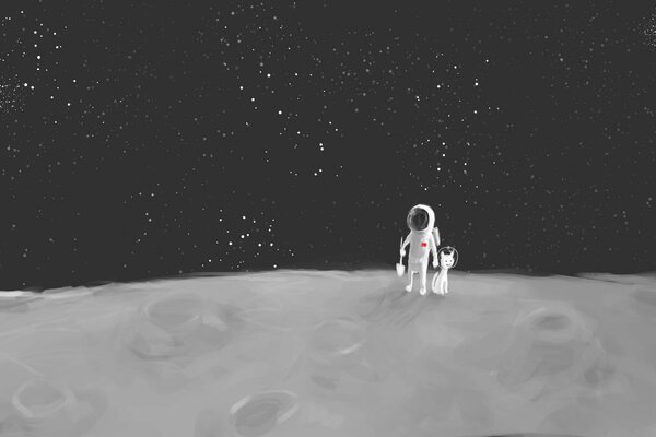 Космонавт с котом исследуют луну