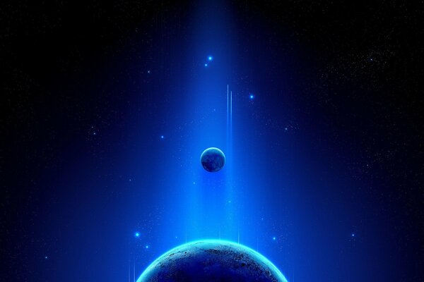 Niebieska poświata, która oświetla małą planetę