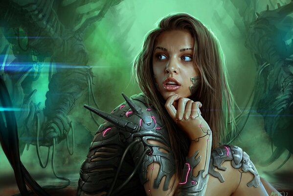 Dziewczyna Cyborg w drutach