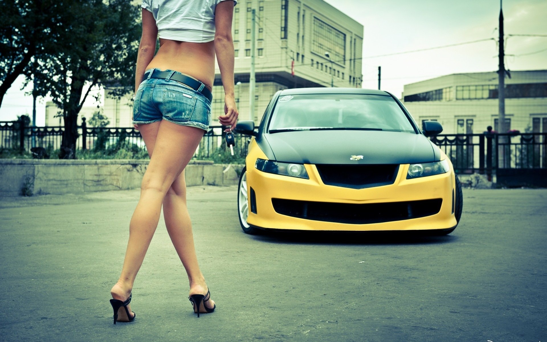 девушка машина honda