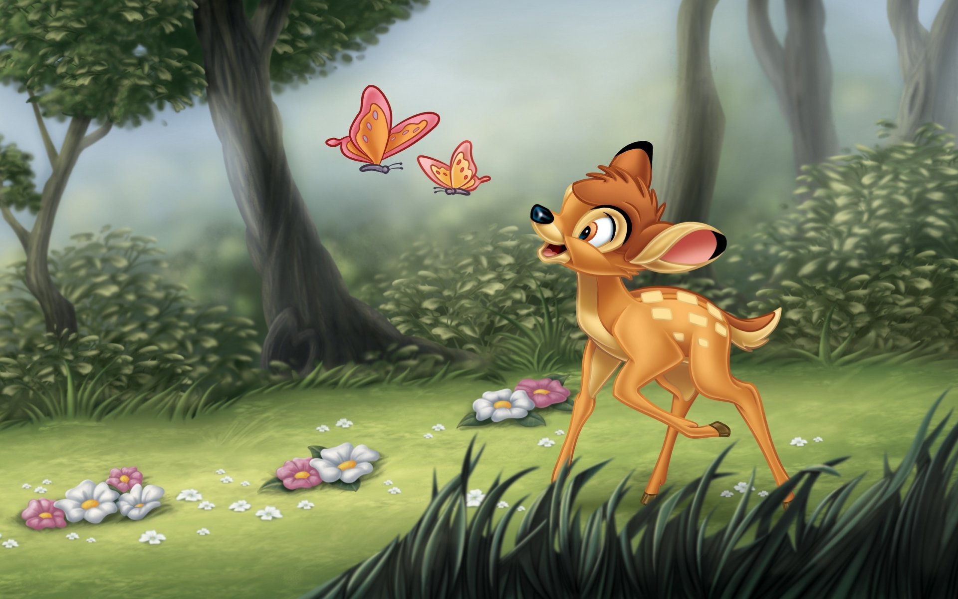 bamby walt disney las drzewa kwiaty bambi kreskówka