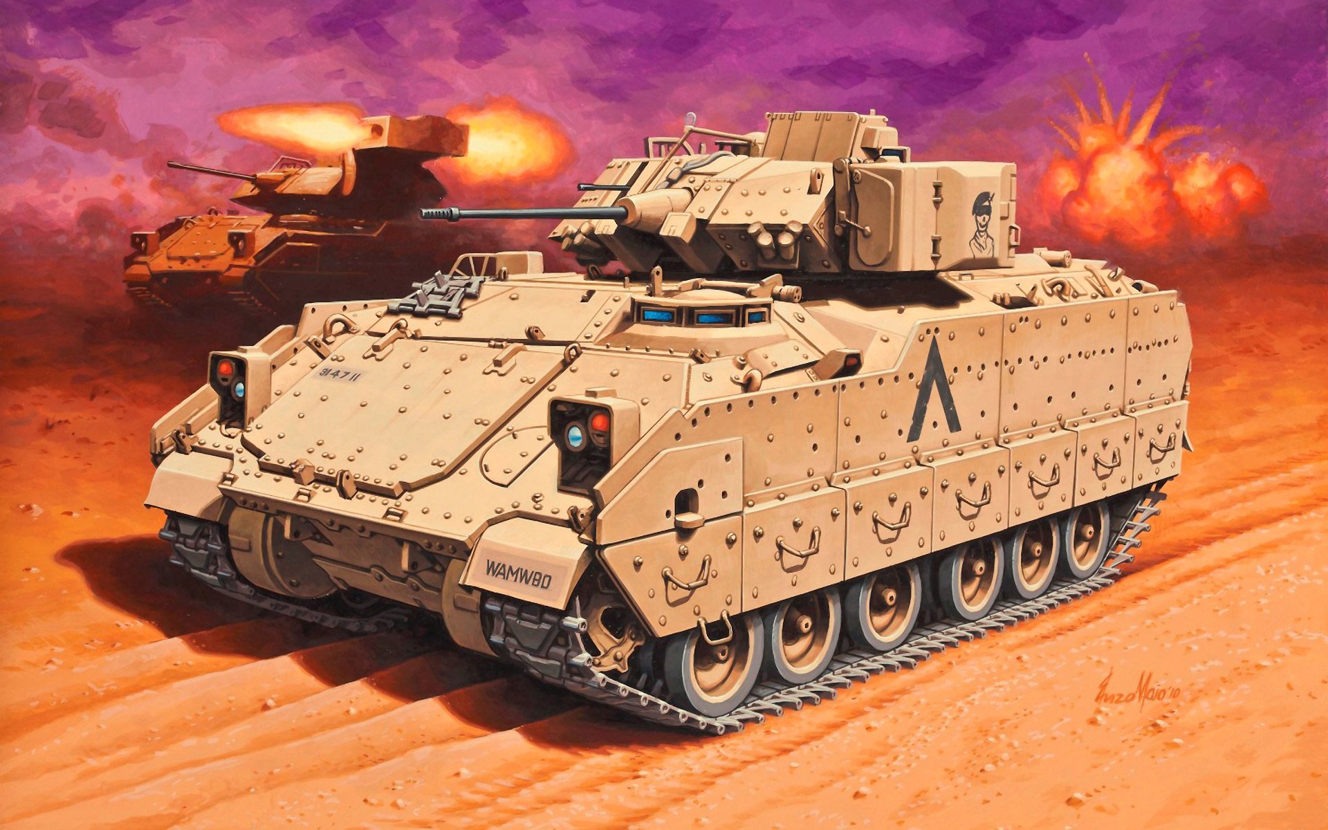 art m2a2 bradley bmp amerykański pojazd bojowy piechota piechota pojazd bojowy bradley nazwany na cześć generała omara bradleya stworzonego w latach 70. pod wpływem sowieckiego bmp-1 i niemieckiego marder załoga 3 osób desant 6 osób kaliber działa 25 mm m242 pu