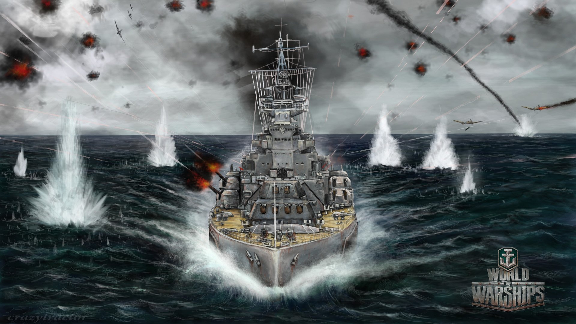 мир военный корабль арт море корабль самолеты бой взрывы сражение