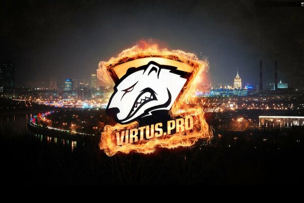 Logo niedźwiedzia polarnego na tle nocnego miasta
