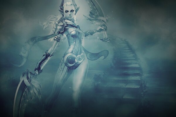 ELF z MMORPG tera online z dwoma mieczami
