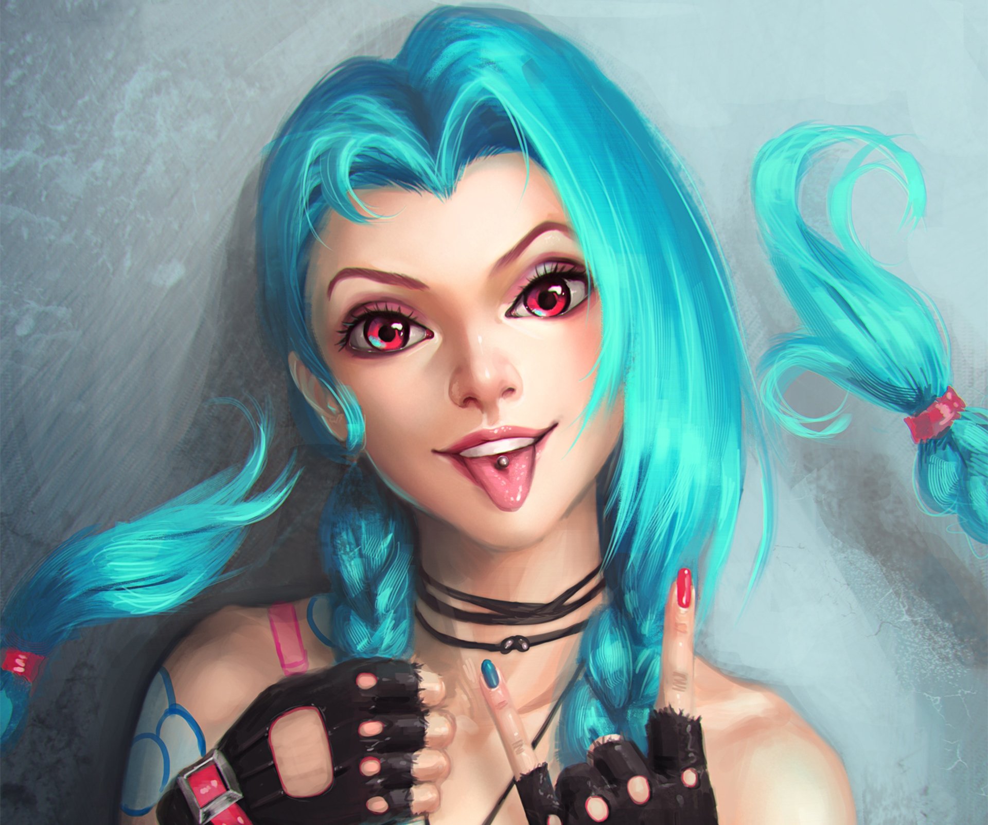 jinx lol niebieskie włosy league of legends język