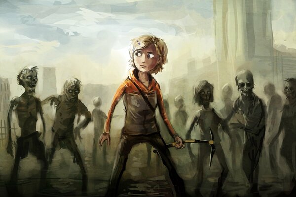 Molly na tle zombie z gry The Walking Dead