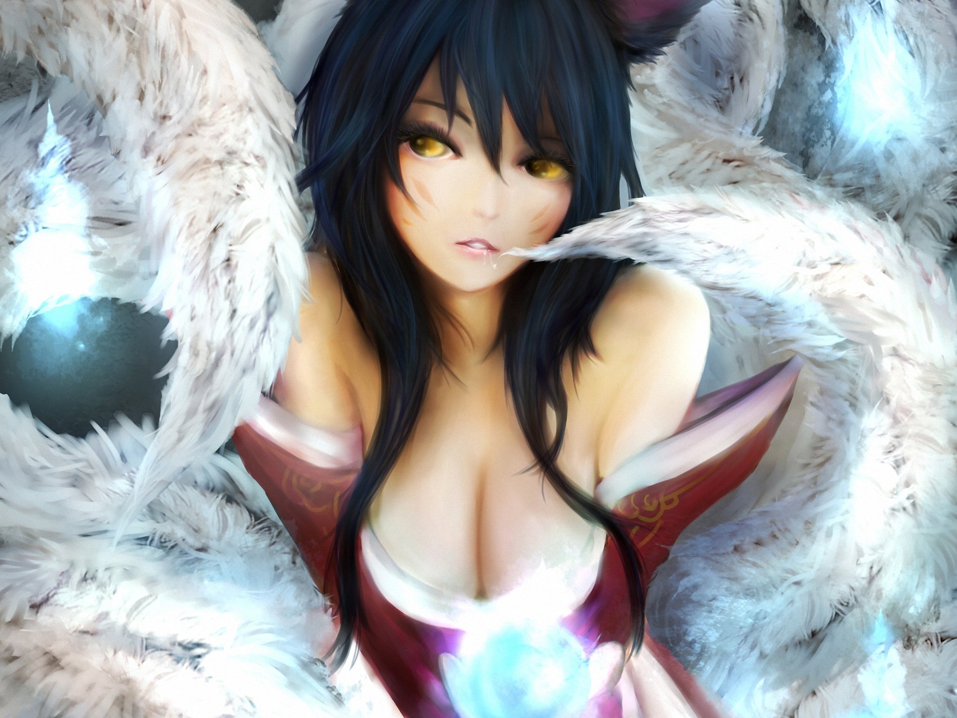 ahri лига легенд девушка хвосты шар магия
