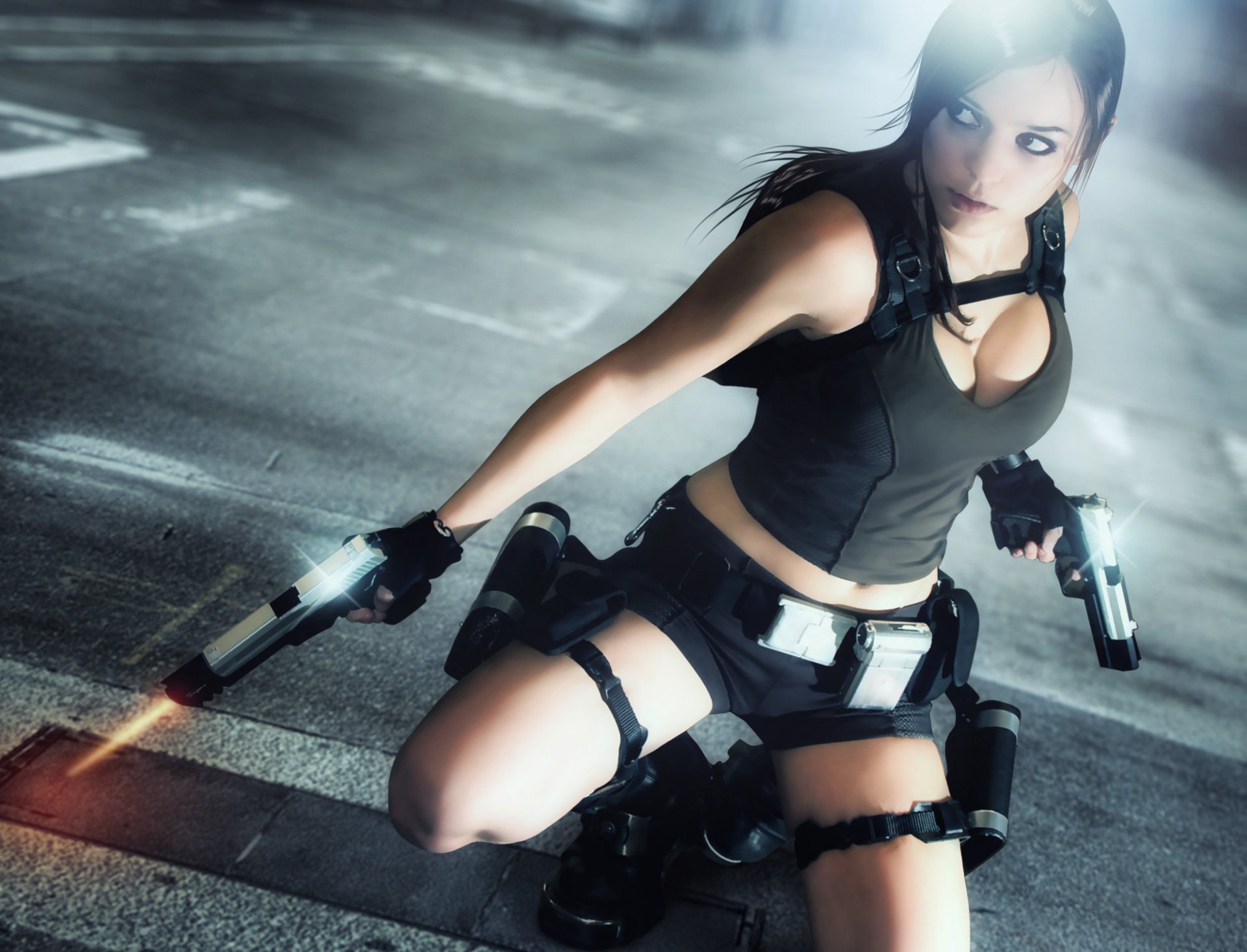 лара крофт tomb raider игра девушка чарли brusseau оружие пистолеты майка лицо волосы взгляд рюкзак