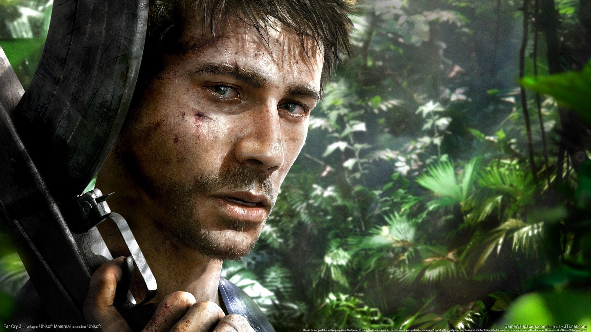 far cry 3 ubisoft кровь остров взгляд рук айленд рок-айленд джейсон броди джунгли протагонист щетина автомат оружие