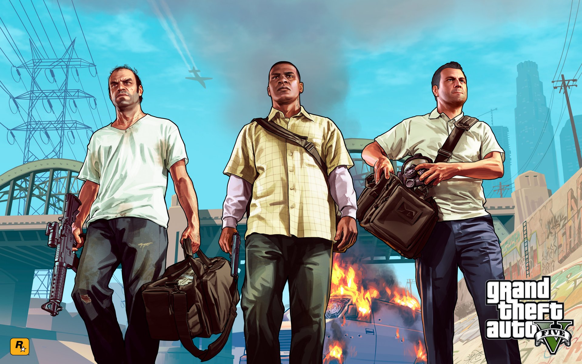 grand theft auto v gta trevor franklin michael bandyci torby broń los santos