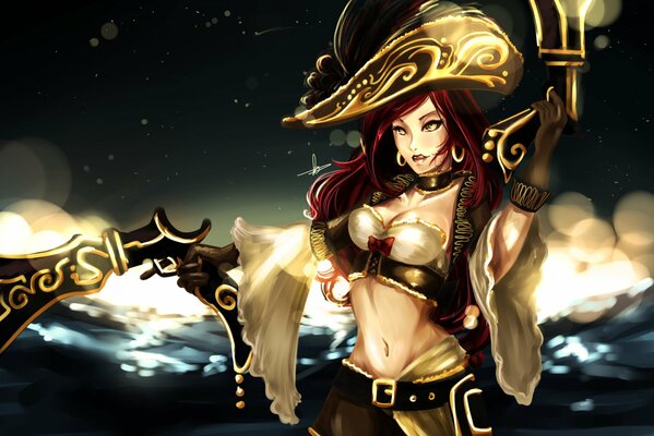 Красивая девушка пират из игры Miss Fortune