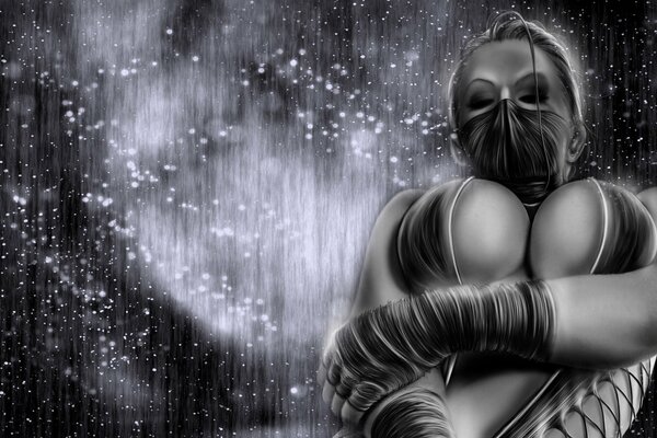Рисунок персонажа mortal kombat китана на темном фоне