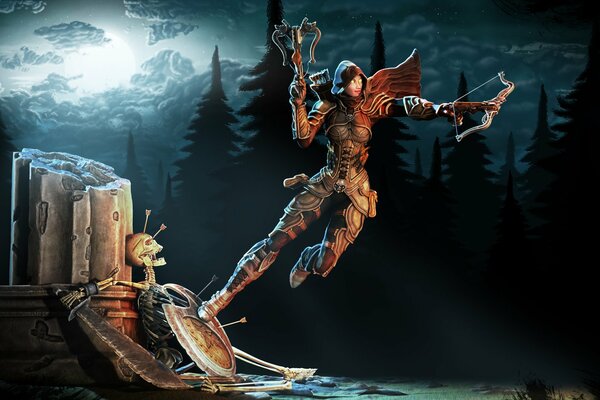 Рисунок охотника на демонов из Diablo в полнолуние