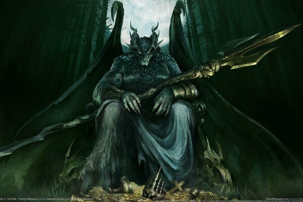 Skrzydlaty Demon strzeże skarbu w lesie