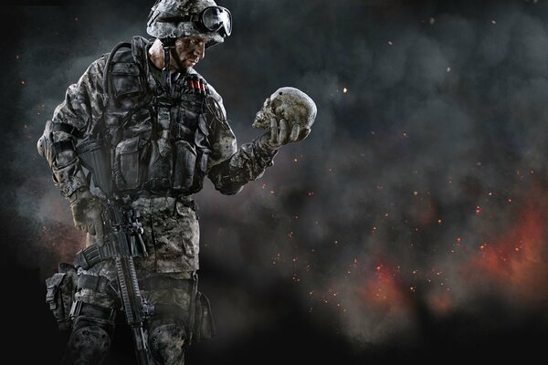Żołnierz warface z karabinem i czaszką