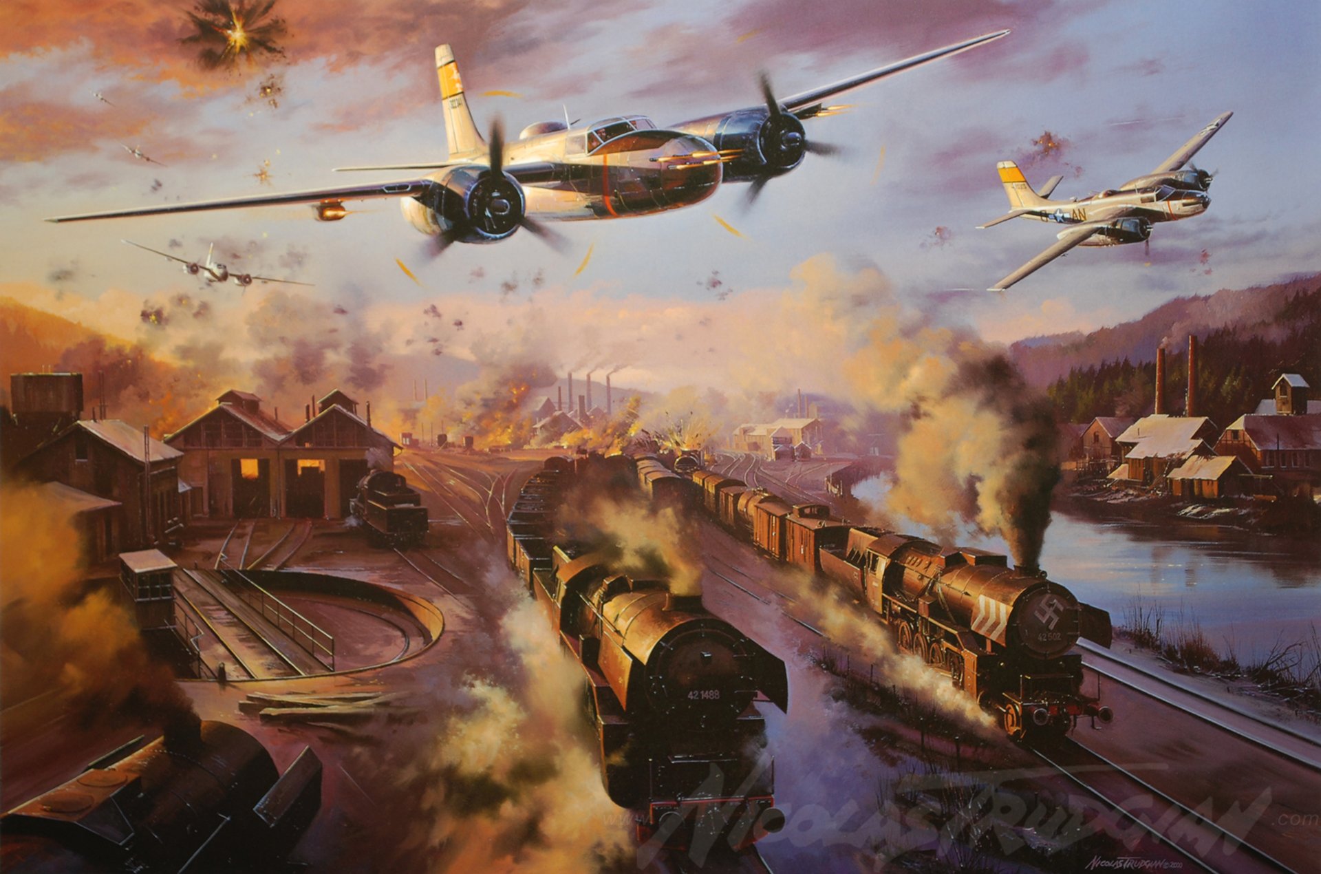 a-26 invader najeźdźca a-26 szturmowiec bombowiec ww2 malarstwo samolot sztuka samolot