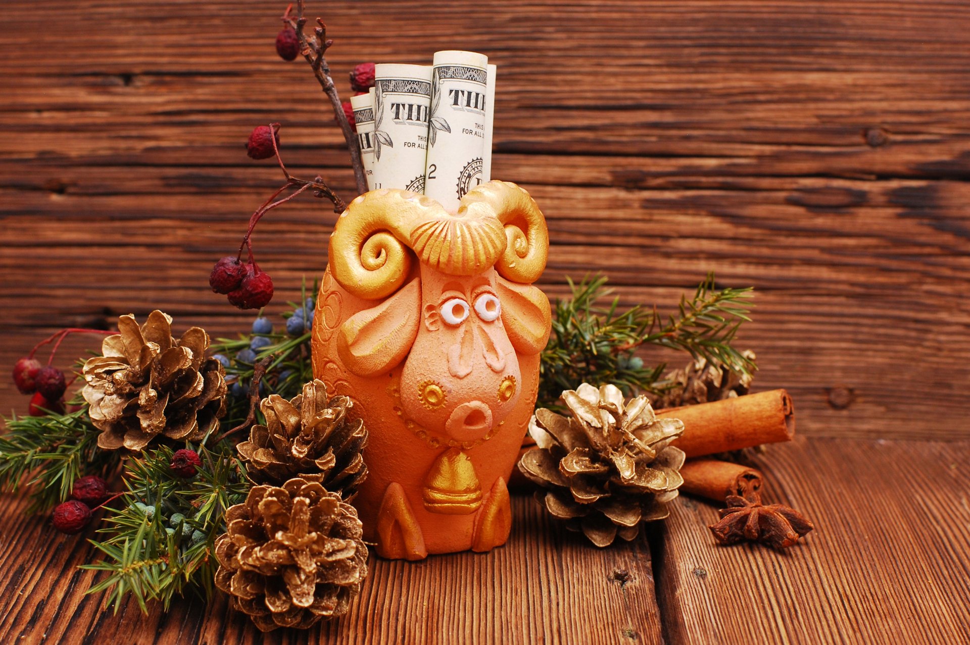 овец новый год 2015 г. украшения доллар деньги