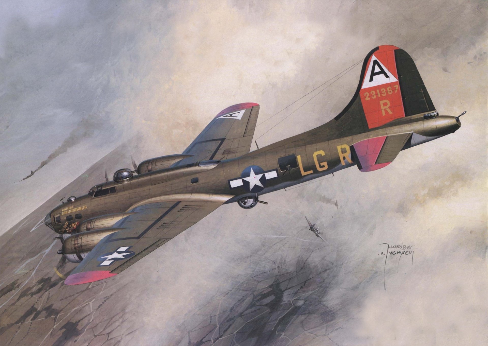 арт небо воздушный бой американский бомбардировщик ww2 рисунок