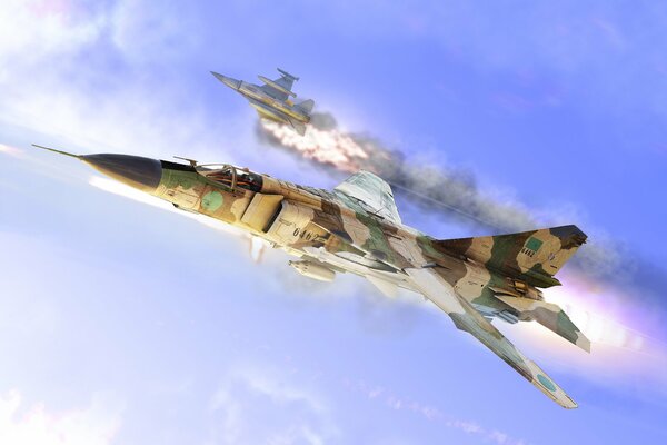 MiG 23 na niebie leci w dół