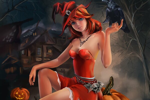 Śliczna wiedźma w Halloween