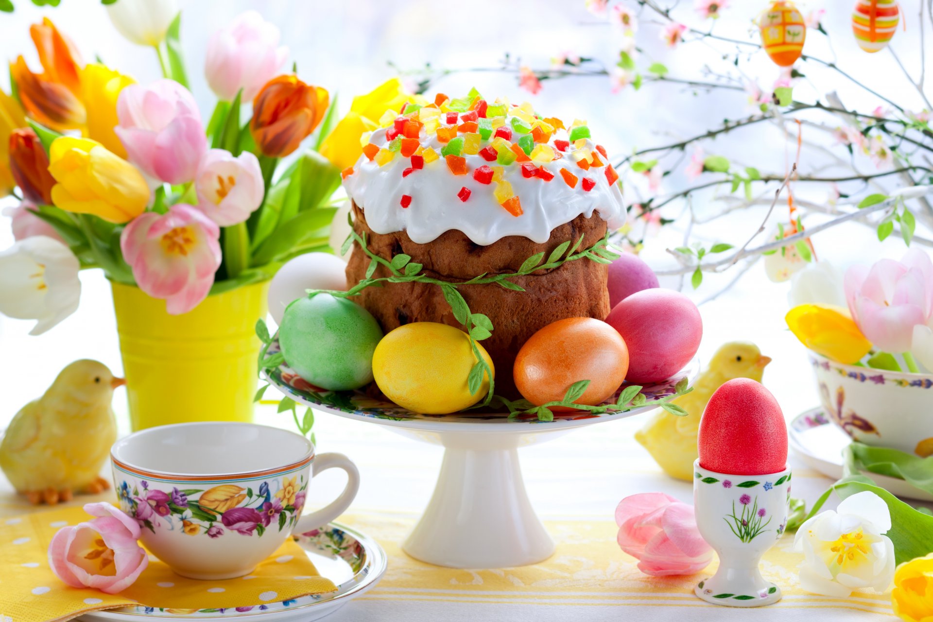 пасха пружина цветы яйца красочные тюльпаны торт кулич пасхальный весна крашеные
