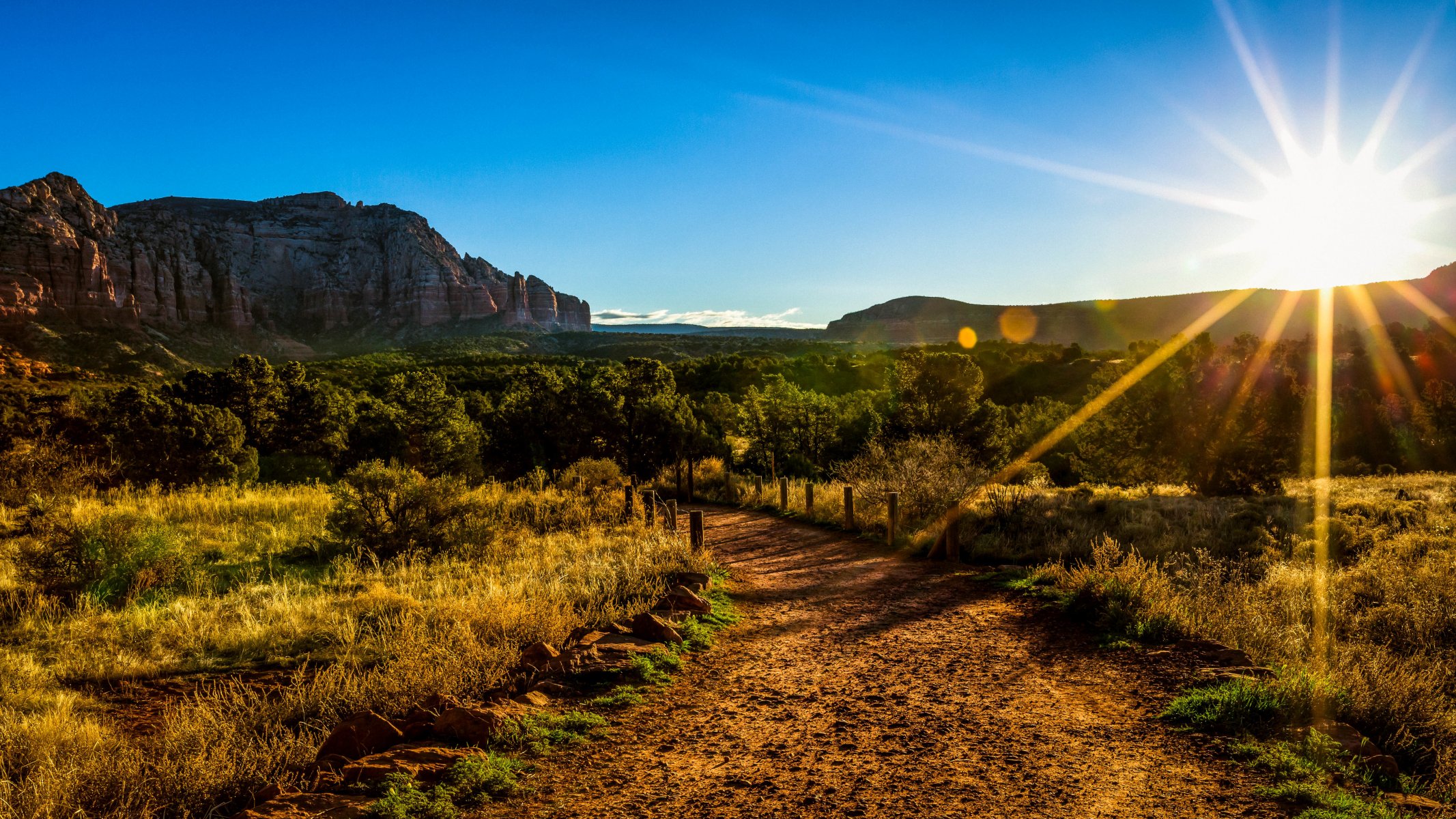 i wschodzi słońce arizona słońce drzewa góry