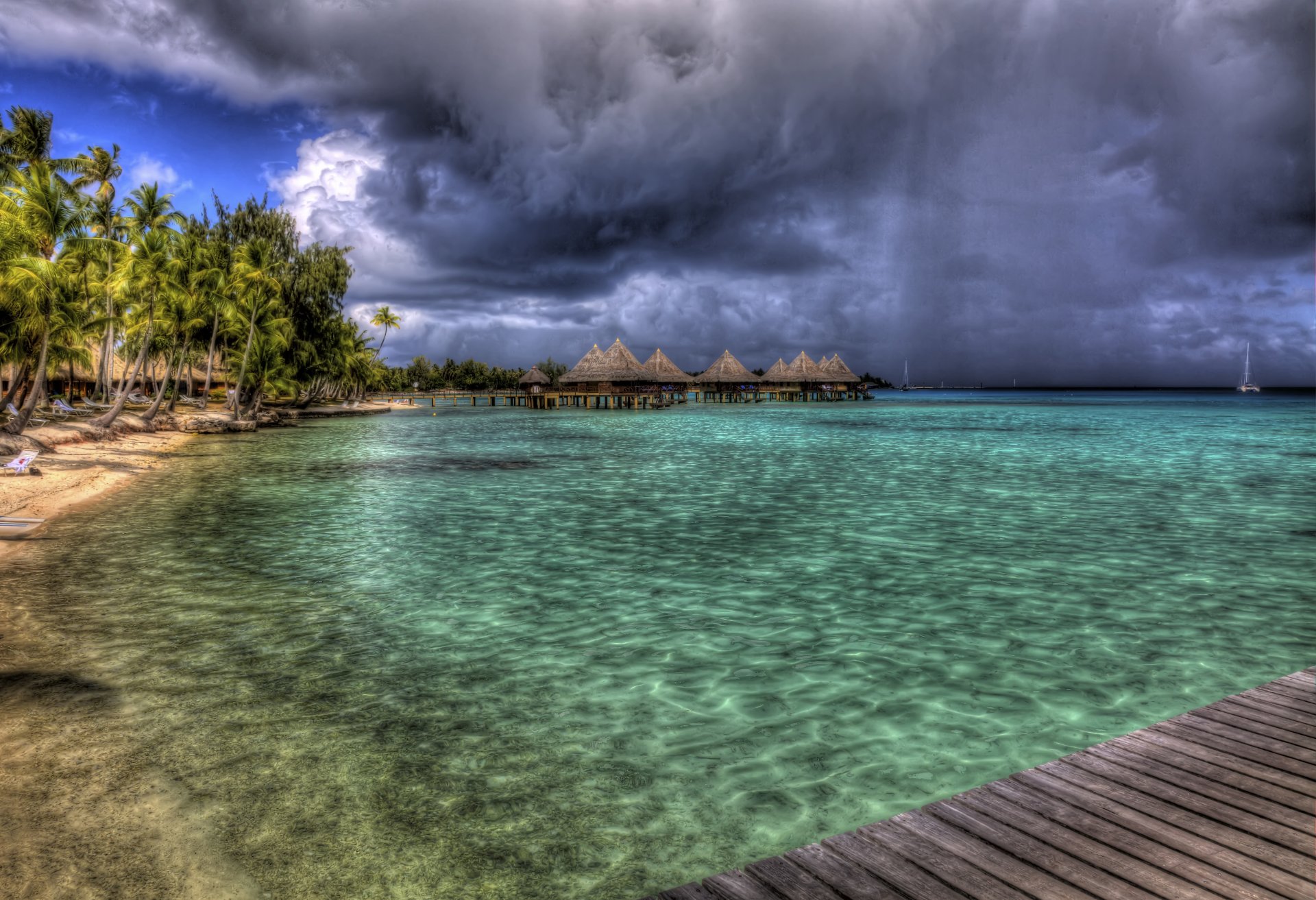 bora bora plaża morze palmy relaks krajobraz architektura wille