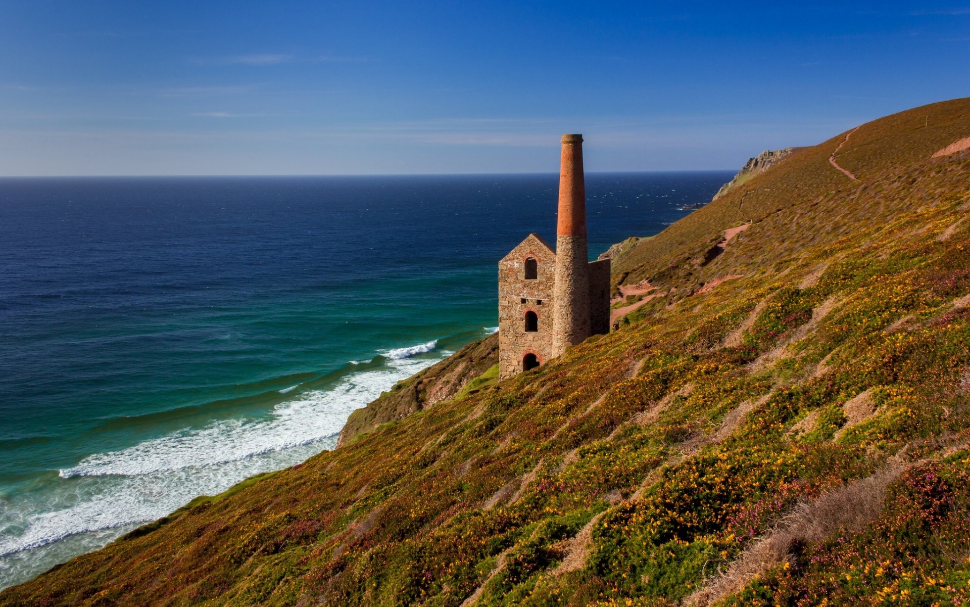 dom silnika wału towanroath wil coates porthtowan kornwalia anglia morze celtyckie porttowan morze celtyckie wybrzeże