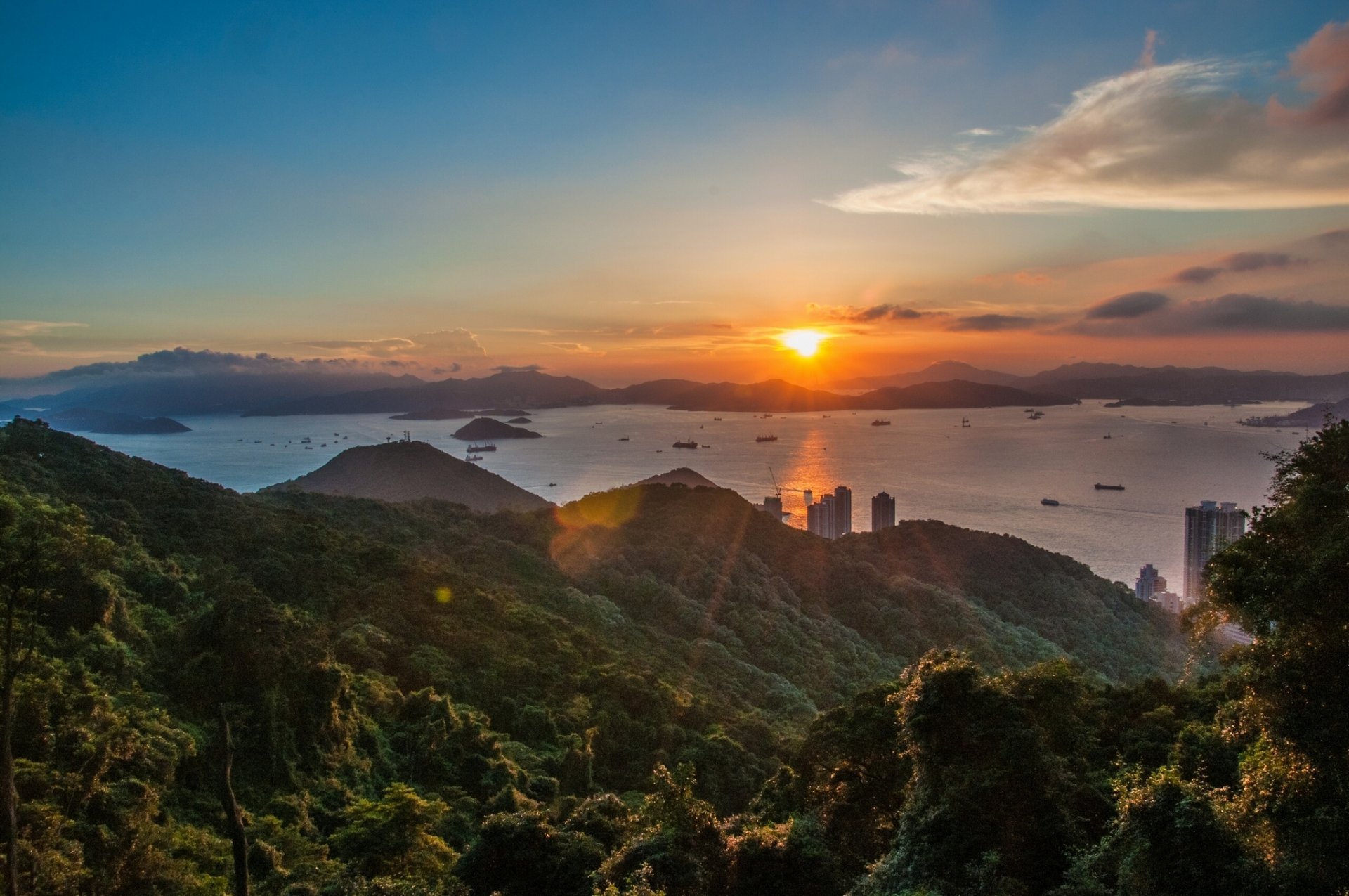 qianshuiwan hongkong zatoka ripals zachód słońca panorama wzgórza wysepki